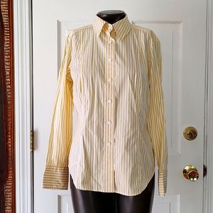 Talbots Petite 10 Button Down Tailored Shirt Yellow/White Stripes